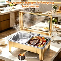 Heißer Verkauf: Elektrischer 9L Rechteckiger Edelstahl-Chafing Dish in Gold – Luxuriöser, brennstoffbetriebener Speisenwärmer für Hotels und Restaurants