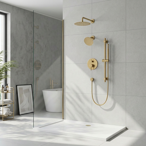 Système <span class=keywords><strong>de</strong></span> douche encastré moderne doré avec robinet en céramique, mitigeur mural 3 fonctions et pommeau <span class=keywords><strong>de</strong></span> douche pluie et massage <span class=keywords><strong>de</strong></span> 10 pouces - Product Image 5