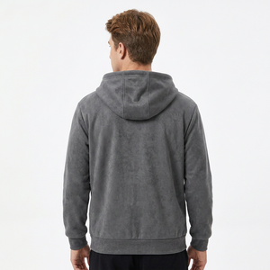 Gray <b>hooded</b> <b>zip</b>-up sweatshirt Regular fit fleece hoodie Casual autumn men's wear Men's fleece <b>zip</b> hoodie - Product Image 2