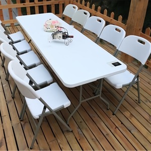 שולחן מתקפל ארוך מפלסטיק HDPE נייד לשימוש חיצוני, שולחן אוכל מלבני לקמפינג - Product Image 1