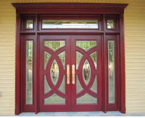 Amerika utama daun ganda Modern Villa eksterior depan pintu masuk desain pintu kayu masuk untuk rumah