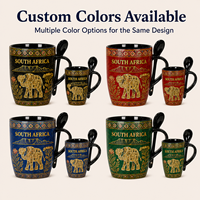 Ensemble de tasses en céramique souvenirs d'Afrique du Sud, motif mosaïque de fleurs Protea, pour tasse à café avec cuillère et boîte, personnalisation OEM ODM, vente en gros