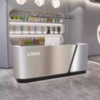 Comptoir de réception oblong moderne et élégant en acier inoxydable durable pour magasins, salons de coiffure, petits bars et instituts de beauté