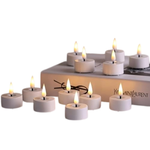 Lot de 12 bougies chauffe-plat LED 3D à mèche vacillante, télécommandées et rechargeables, certifiées CE/RoHS, pour la vente en gros aux supermarchés - Product Image 1