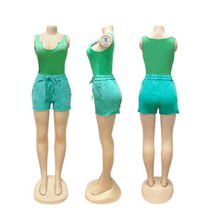 Viviblook เซต Z611ST09ฤดูร้อนสำหรับผู้หญิงเสื้อกล้าม Y2k กางเกงขาสั้นเสื้อครอปท็อปกางเกงขาสั้นกีฬาฟิตเนสสตรีทจับคู่กับชุดเสื้อผ้าไซส์พิเศษ - Product Image 2