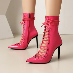 Strappy Lace up Sexy Ladies Booties 2024 Fall Ankle <b>Boots</b> for Women - Product Image 3