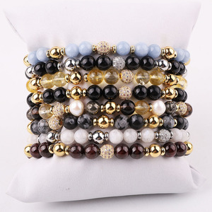 Nouveau bracelet élastique en pierres précieuses naturelles, perles de pierres précieuses, perles de CZ pavées, design personnalisé, 6 mm, JBS12537 - Product Image 1