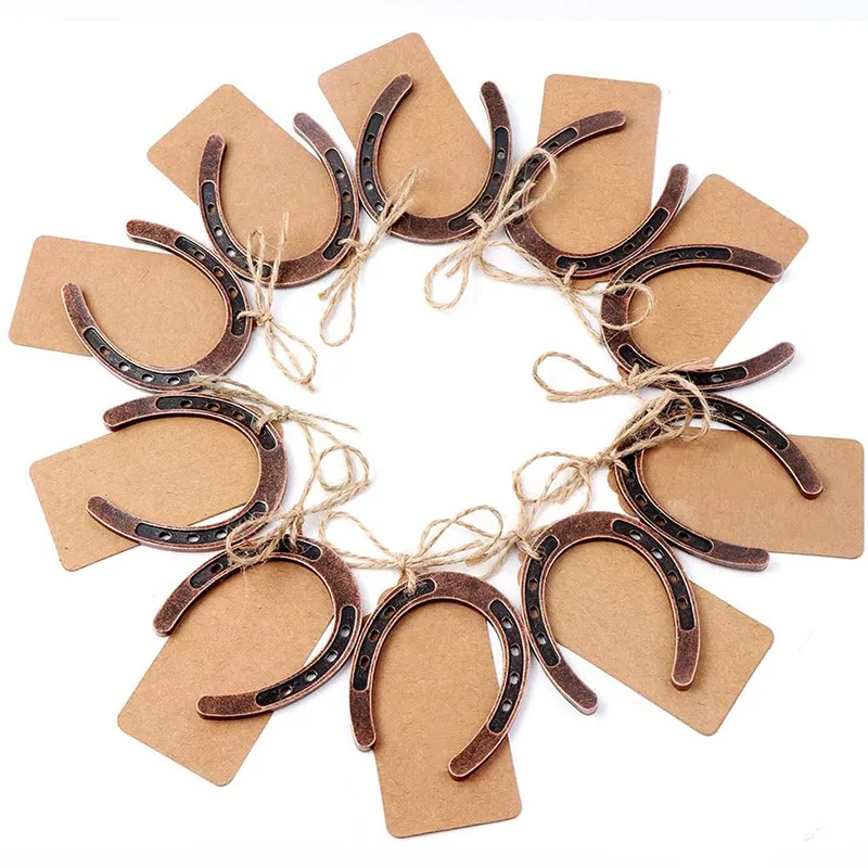 Good Luck Horseshoe Bride Groom Return Gift with Paper Tags Rustic Style Wedding Decor Birthday Party Fine Souvenirs To Guests