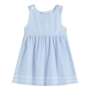 Bán buôn ánh sáng màu xanh seersucker quần áo trẻ em quần áo trẻ em cô gái ăn mặc Cô Gái Quần áo trẻ em