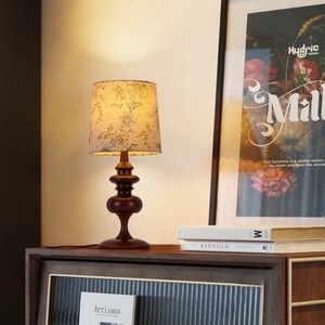 Vintage Solid Wood Table Lamp With Floral Shade E27 LED 220V Eye Caring Bedroom Lighting - Product Image 1