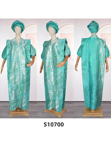 Vestido largo africano bordado para mujer, cuello en V, corte holgado, estilo Ankara, informal. - Product Image 4