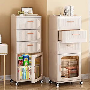 8028-4 New Arrival 1 <strong>Draw</strong> +2 Cabinets Plastic Drawer <strong>Storage</strong> Cabinets with Wheels - Product Image 1