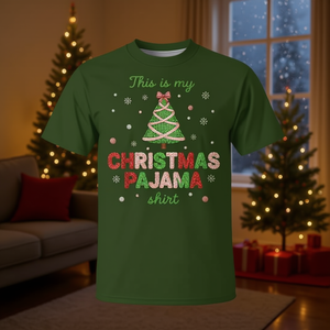 Camiseta de pijama navideña con diseño navideño, color verde, ajuste unisex - Product Image 3