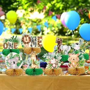HAWIN 8 pièces Décoration de fête d'<span class=keywords><strong>anniversaire</strong></span> sur le thème de la jungle, décoration de fête de bébé, centre de table en papier nid d'abeille, animaux de la jungle - Product Image 5