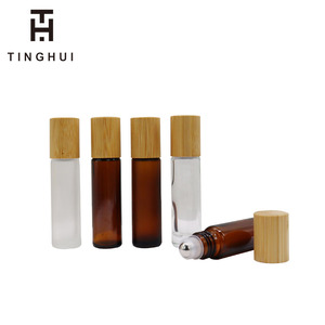 Botella de Vidrio Ámbar Esmerilado de 5ml, 10ml, 15ml con Tapa de Bambú y Bola Rodante de Acero - Product Image 5