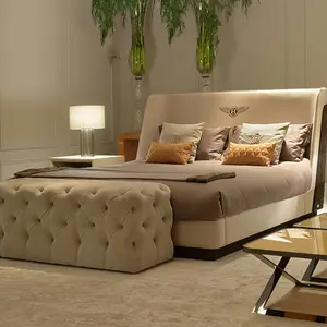 Muebles de dormitorio de estilo italiano Cuero de <span class=keywords><strong>vaca</strong></span> Villa de madera <span class=keywords><strong>Cama</strong></span> de lujo Camas de tamaño amable - Product Image 1