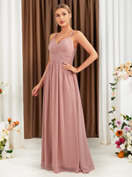 Nouvelle Arrivée Populaire : Robe de Demoiselle d'Honneur Longue en Chiffon avec Insert Guipure et Ourlet Cache-cœur, Idéale pour Cocktail et Soirée
