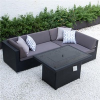 Mobilier de jardin en rotin à cadre en aluminium Ensemble de canapés de salon d'extérieur avec table de foyer pour les restaurants, les hôtels, les cours et les fermes