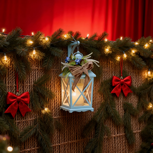 Lanterne à vent bleu pastel <span class=keywords><strong>rustique</strong></span> avec embellissement floral, lanterne à bougie suspendue pour la décoration de la maison, du jardin et du patio - Product Image 6