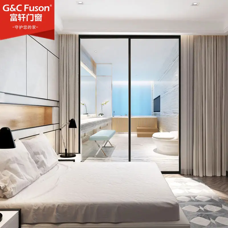 Fuson Custom Interior Aluminum And Glass Sliding Doors Design Wooden Double Glazed Sliding Doors