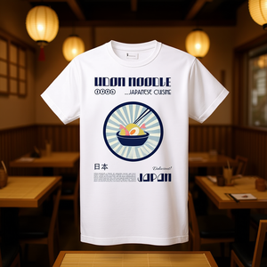 T-shirt Udon Noodle Cuisine japonaise blanc pour homme, col rond, manches courtes, en coton, vêtement promotionnel - Product Image 2