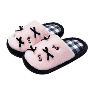 <b>Fluffy</b> Bow-Knot Open <b>Slippers</b> for Women <b>Pink</b> Color Blocking Lined Warm Indoor Home Wear Autumn Winter Non Slip EVA Upper Soft - Product Image 5