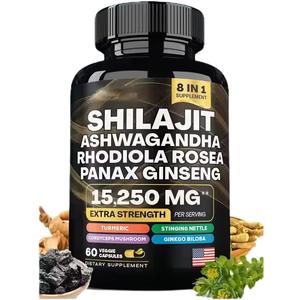 1000mg Pure Natural Himalayan Shilajit Cápsulas de musgo de mar orgánico 100% Suplemento puro con fosfatidilserina Cultivado salvaje - Product Image 1