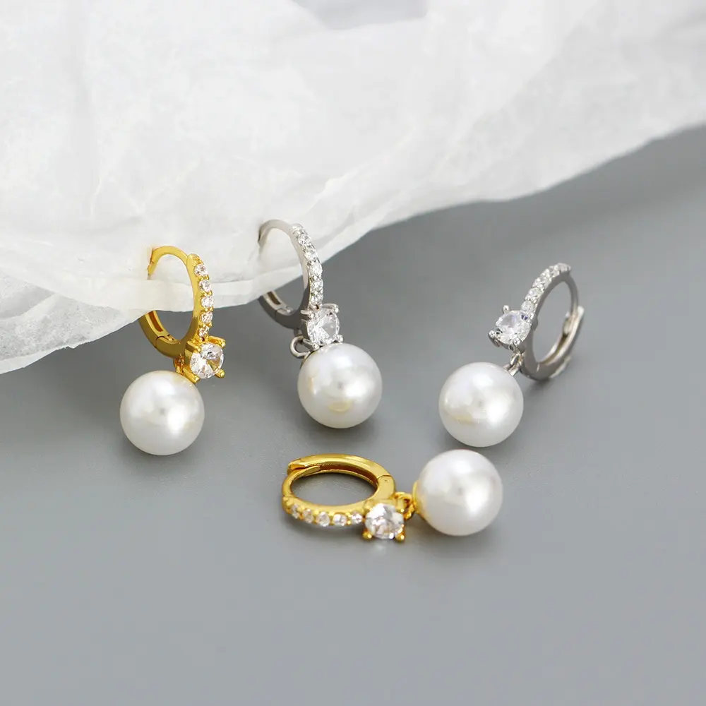 Elegante Perlenhoop-Ohrringe für Damen großzügig und elegant vergoldete 925 Sterling-Silber-Ohrringe