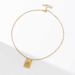 ヴィンテージファインジュエリーステンレススチール18k金メッキ長方形マーキスブルートパーズジルコンデビルアイズネックレス女性用 - Product Image 5