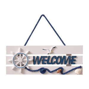 Panneau de bienvenue en bois méditerranéen, 2 pièces, rectangulaire, décoration murale en bois de pin avec ancre et design de gouvernail - Product Image 3