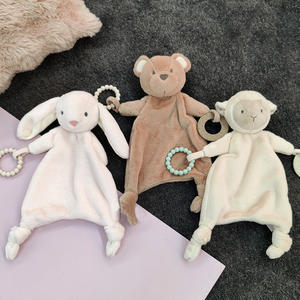 <span class=keywords><strong>Doudou</strong></span> personnalisé en peluche <span class=keywords><strong>mouton</strong></span> pour bébé peluche apaisante couverture de sécurité pour bébé serviette apaisante avec anneau de dentition en silicone - Product Image 3