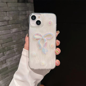 Ốp điện thoại iPhone 16 15 17 kiểu Hàn Quốc thời trang, chống sốc, đính đá hình trái tim, kiểu dáng nơ, bán trực tiếp từ nhà máy. - Product Image 6