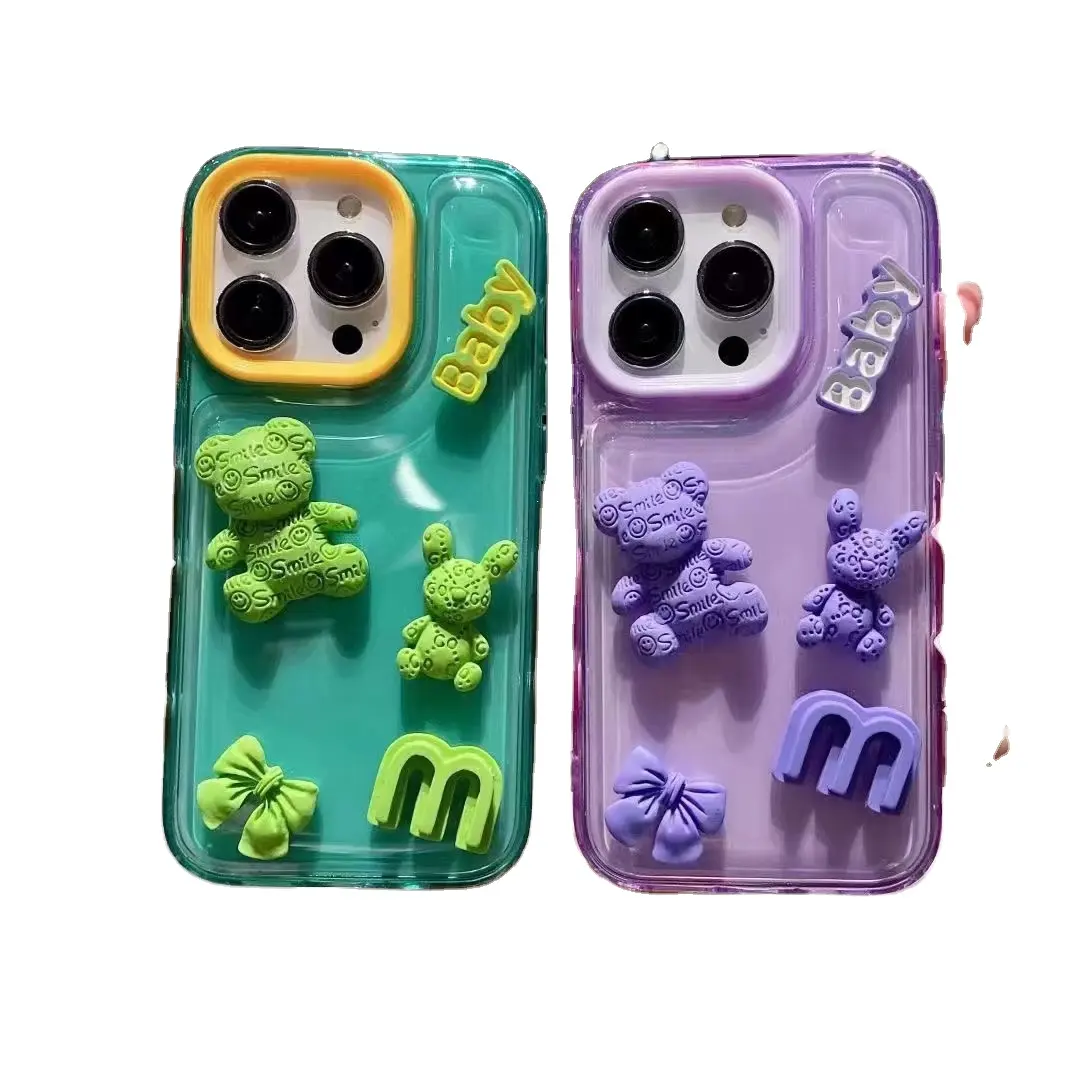 3D silicone bear phone case cute Cartoon animal cell phone case for Iphone 14 Pro samsung a54 a04 s23u