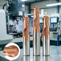 Fraise à queue sphérique en carbure HRC55 à 2 dents, longueur standard, revêtement en acier au tungstène, pour machines-outils CNC, vente en gros