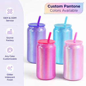 Bouteille isotherme en acier inoxydable de 16 oz avec paille, pour sublimation, effet arc-en-ciel irisé, vente en gros - Product Image 1