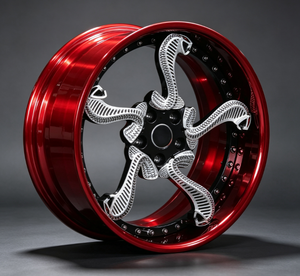 Juego de 3 Ruedas de Aleación Forjadas con Diseño Personalizado <span class=keywords><strong>Cobra</strong></span> Snake, 18 19 20 21 22 Pulgadas, Acabado Rojo Brillante con Rayos Plateados, para <span class=keywords><strong>Ferrari</strong></span> - Product Image 3