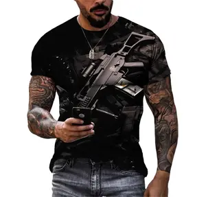 Short Sleeve T Shirt For Men 3d Print Funny Gun Graphic T Shirts Streetwear Casual Oversized Punk Gun Tee Tops Ropa Hombre