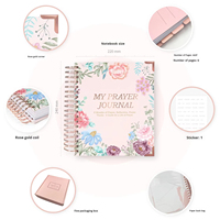 Carnet de prière spirale or rose, journal dévotionnel chrétien, carnet de méditation florale à reliure spirale pour 6 mois d'étude biblique, cadeau pour femme