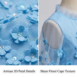 Vêtements de créateurs pour enfants, robe de luxe pour filles avec broderie 3D, robe de soirée en tulle avec cape amovible, mode enfant - Product Image 3