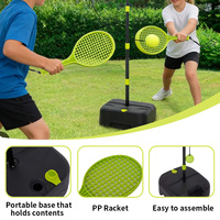 Set Permainan Tenis Portabel Anak untuk Luar Ruangan, Turnball Swing Ball Trainer, 1 Tiang 2 Raket 1 Bola, Bahan PE Tahan Lama, untuk Anak Usia 8+