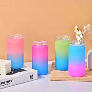 Vasos de Plástico Reciclables con Forma de Lata de 16 oz, Coloridos, con Tapa de PP y Pajita, para Envoltura UV DTF, Disponibles en Almacén de EE. UU. - Product Image 1