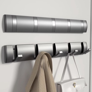 <b>Wall</b> Mounted Aluminum Coat <b>Hooks</b> Rectangle Foldable Bathroom Entryway Clothing Organizer 5A39 - Product Image 1