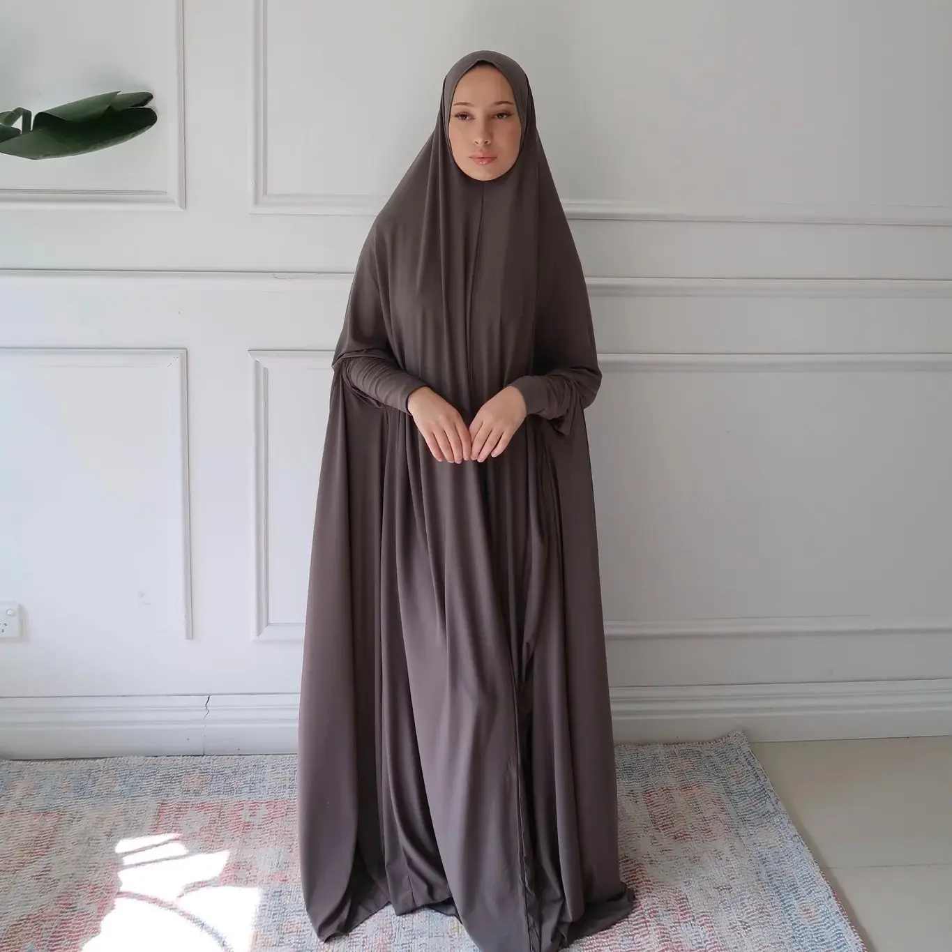 L0074 Bescheidenes muslimisches Gebet Jilbabs Burka-Kleid Einteiliges Abaya Khimar Long Robe Femme für Frauen