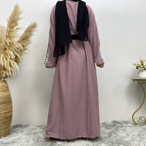 Abaya élégante à manches longues et fines, ouverte sur le devant, avec une ligne blanche, patchwork spécial 2 couleurs, Abayas de Dubaï pour femmes, 5 couleurs, 1892 # - Product Image 4