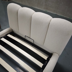 Cama Individual Blanca Simple y Moderna con Tela de Lino y Cabecera en Forma de Pétalo, Cama con Almacenamiento y Barra de Presión de Aire - Product Image 4