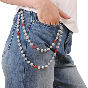 yueli Women's Waist Chain <b>Ceramic</b> Rhinestone Ball Beads Double <b>Ring</b> Hip Hop Style Daily Wear Fashion Body Chain - Product Image 1