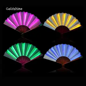 Op Maat Gemaakte Led Glow Rave Handventilator Opvouwbare Led Opvouwbare Handventilator Verlicht Bamboe Decoratieve Rave Flitsventilator Voor Feest