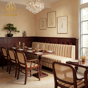 Ensemble de meubles <span class=keywords><strong>vintage</strong></span> en bois et rotin pour <span class=keywords><strong>bistrot</strong></span> américain, café, restaurant, table et chaises, <span class=keywords><strong>banquette</strong></span>, sièges de comptoir - Product Image 4