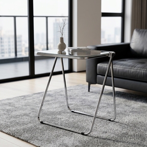 <span class=keywords><strong>Tavolino</strong></span> Laterale Pieghevole Trasparente Moderno e Salvaspazio, <span class=keywords><strong>Tavolino</strong></span> da Caffè in Acrilico con Struttura in Metallo <span class=keywords><strong>Cromato</strong></span> - Product Image 3