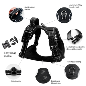 黒の反射素材オックスフォード犬用ハーネス、調節可能、引っ張り防止トレーニングハーネスセット、ソフトパッド入りペットベスト、小型犬、中型犬、大型犬用 - Product Image 5